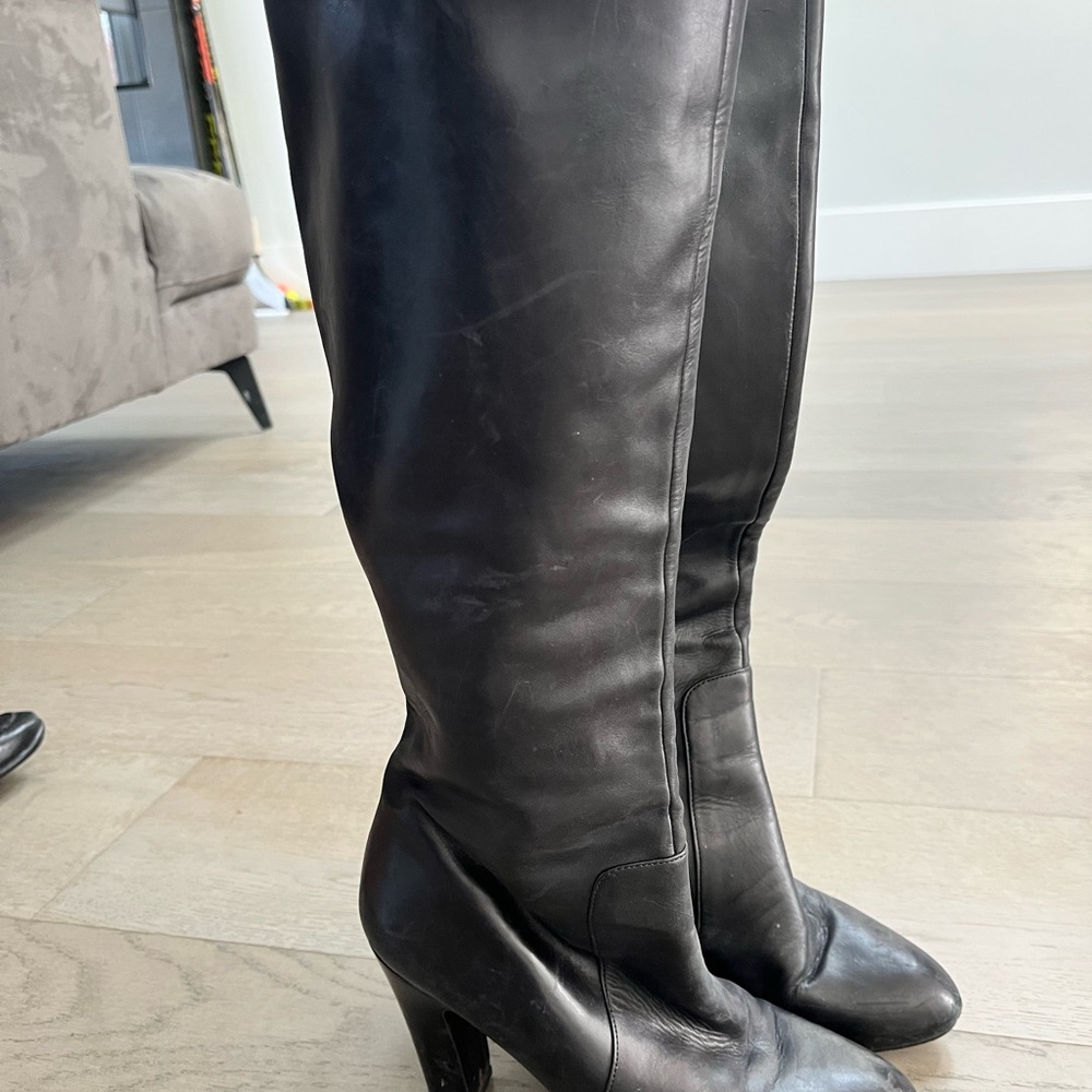 Via Spiga Black Leather Knee-High Boots